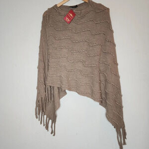 NWT Knit Poncho Tan With Silver Threading.